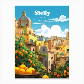 Sicily Italy Summer Travel Illustration Canvas Print