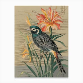 Bird Perched On A Flower 1 Canvas Print