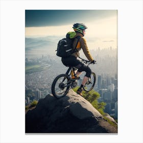 Mountain Biker On Top Of Mountain Canvas Print