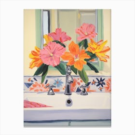 A Vase With Hibiscus, Flower Bouquet 4 Canvas Print