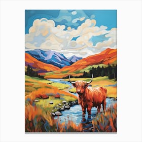 Highland Cow Paint Illustration 3 Canvas Print