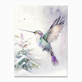 Hummingbird In Snowfall Cute Neon 3 Canvas Print