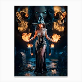 Sexy Beautiful Witch with Fireballs Painting #7 Canvas Print