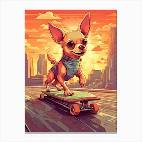 Chihuahua Dog Skateboarding Illustration 1 Canvas Print