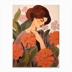 Woman With Autumnal Flowers Hydrangea Canvas Print