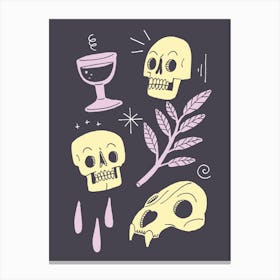 Skulls And Wine Dark Canvas Print