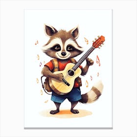 Raccoon With Guitar Illustration 2 Canvas Print