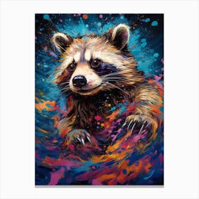 A Swimming Raccoon Vibrant Paint Splash 2 Canvas Print