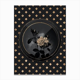 Shadowy Vintage Autumn Damask Rose Botanical in Black and Gold n.0047 Canvas Print