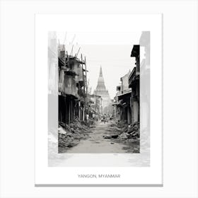 Poster Of Yangon, Myanmar, Black And White Old Photo 2 Canvas Print