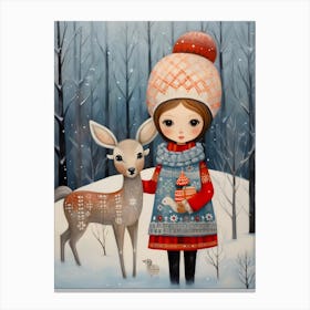 Girl With A Deer Canvas Print