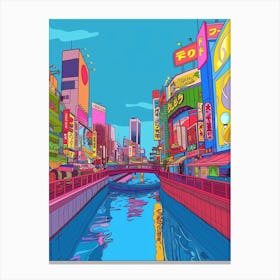 Dotonbori Osaka 3 Colourful Illustration Canvas Print