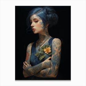 Woman With Golden Tattoos and Flowers #2 Canvas Print