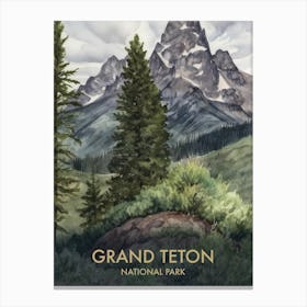 Grand Teton National Park Watercolour Vintage Travel Poster 3 Canvas Print