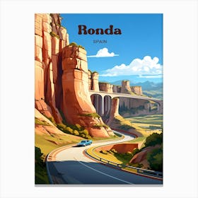 Ronda Spain Bridge Travel Illustration Canvas Print