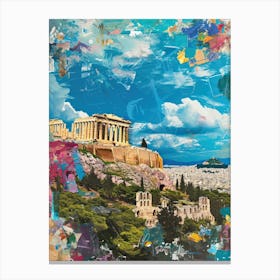 Athens   Retro Collage Style 3 Canvas Print