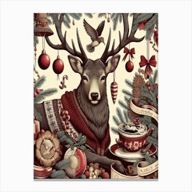 Christmas Deer Style William Morris 2 Canvas Print