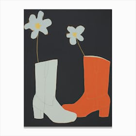 Painting Of Cowboy Boots With White Flowers, Pop Art Style Canvas Print
