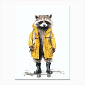 Raccoon In Yellow Coat Illustration 2 Canvas Print