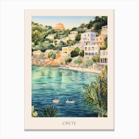 Swimming In Crete Greece Watercolour Poster Canvas Print