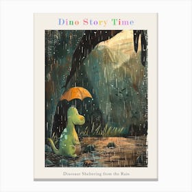 Dinosaur Sheltering From The Rain Storybook Style 1 Poster Canvas Print