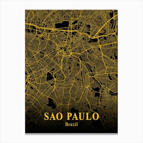Sao Paulo Gold City Map 1 Canvas Print