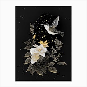Hummingbird In Moonlit Night Vintage Gold & Black Canvas Print