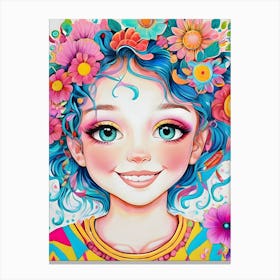 Girl With Flowers In Her Hair-Reimagined 1 Canvas Print