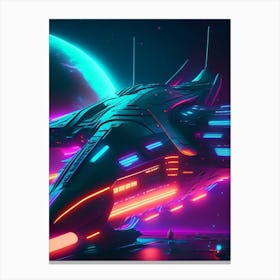 Spaceship Neon Nights Space Canvas Print