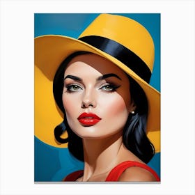 Woman Portrait With Hat Pop Art (125) Canvas Print