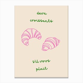 Two Croissants Please Green & Pink Canvas Print