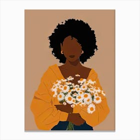 Afro Girl Holding Daisies Canvas Print