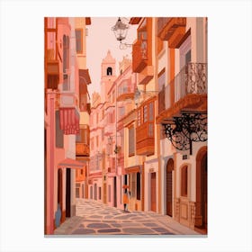 Cadiz Spain 2 Vintage Pink Travel Illustration Canvas Print