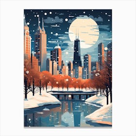 Winter Travel Night Illustration Chicago Usa 4 Canvas Print