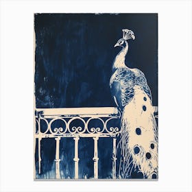 Peacock On Fancy Railing Linocut Inspired 4 Canvas Print