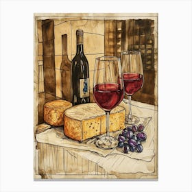 Cheese & Wine Rustic Illustration 3 Canvas Print