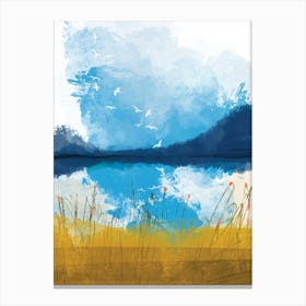Water Reflections With Birds Landscape Art Print Canvas Print