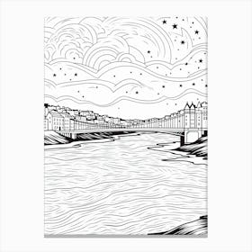 Line Art Inspired By The Starry Night Over The Rhône 7 Canvas Print