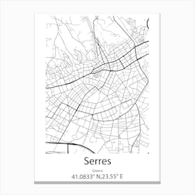 Serres,Greece Minimalist Map Canvas Print