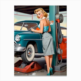 1950's Era Retro Automotive Service Station Pinup- Reimagined 2 Canvas Print