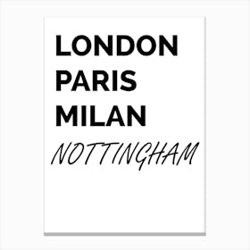 Nottingham, Paris, Milan, Print, Location, Funny, Art, Canvas Print