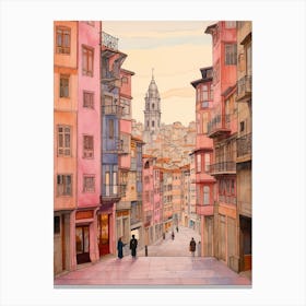 Bilbao Spain 2 Vintage Pink Travel Illustration Canvas Print