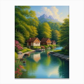 Cottages By The River Canvas Print