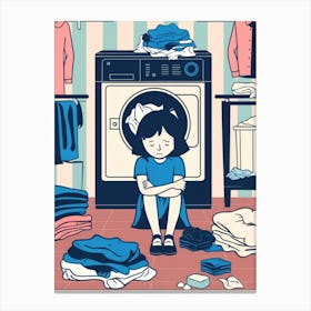 Girl In Front Of Washing Machine Canvas Print