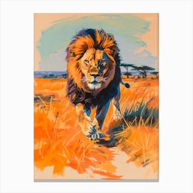 Masai Lion Hunting In The Savannah Fauvist Painting 4 Canvas Print