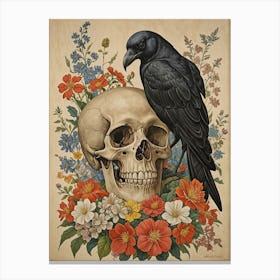 Crow And Skull Canvas Print