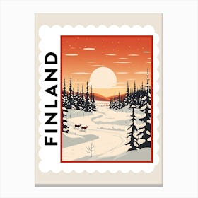 Retro Winter Stamp Poster Lapland Finland 2 Canvas Print