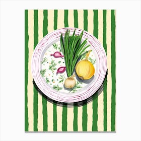 A Plate Of Spring Onion, Top View Food Illustration 4 Canvas Print