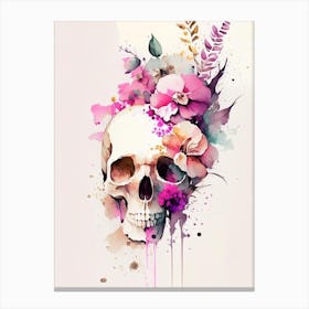 Skull Splatter 1 Effects Pink Vintage Floral Canvas Print