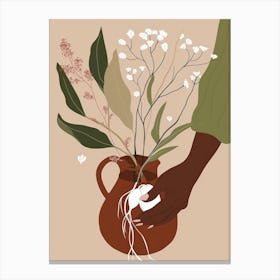 Illustration Of A Hand Planting Flowers Canvas Print